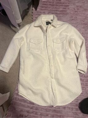 Women's Cream Shacket Coat - Soft Button-Up Jacket